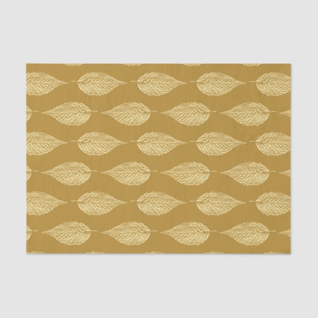 Beech Leaf Chalk Print, Mustard Yellow / Gold Tissue Paper (Front)