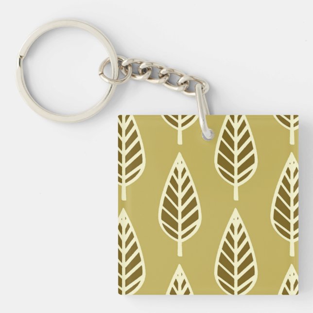 Beech leaf pattern - Camel tan and brown Key Ring (Front)