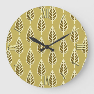 Beech leaf pattern - Camel tan and brown Large Clock