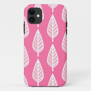 Beech leaf pattern - Florescent pink and white iPhone 11 Case