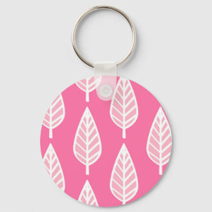 Beech leaf pattern - Florescent pink and white Key Ring