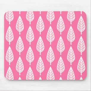 Beech leaf pattern - Florescent pink and white Mouse Mat