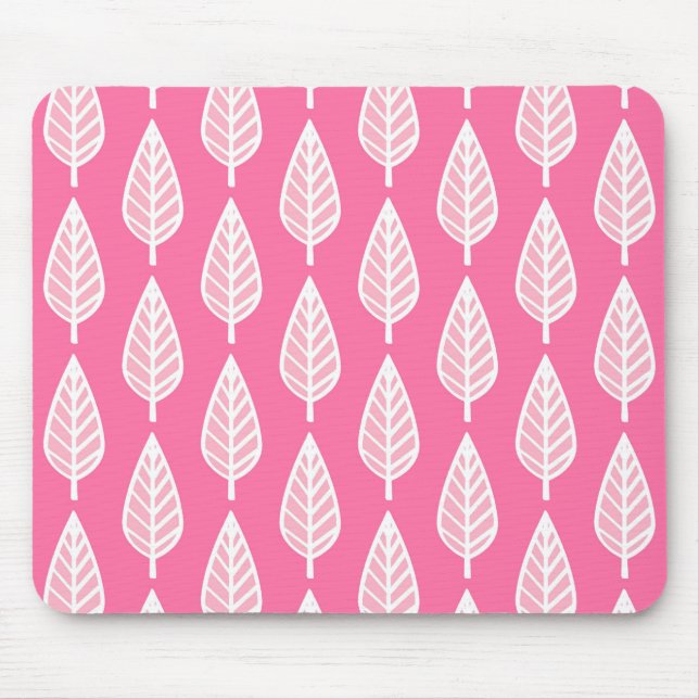 Beech leaf pattern - Florescent pink and white Mouse Mat (Front)