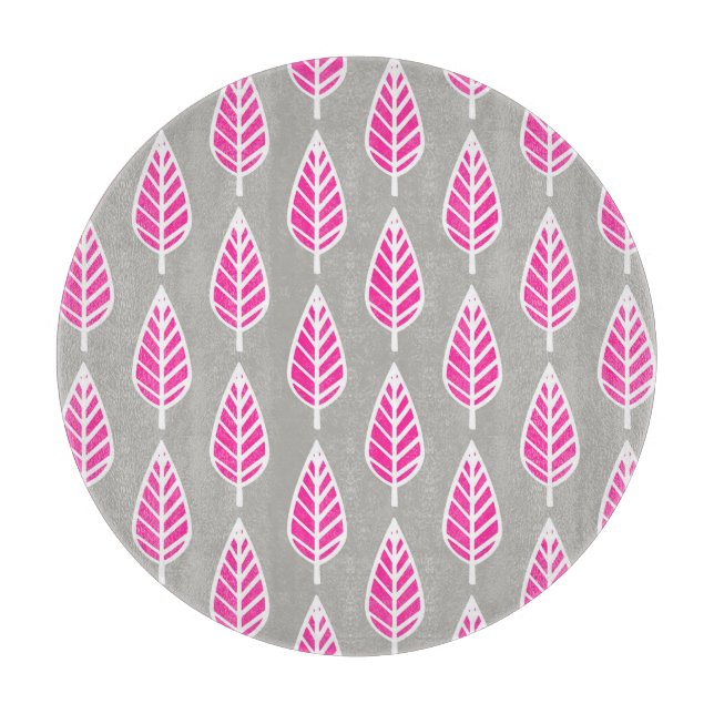 Beech leaf pattern - Fuchsia pink and silver Cutting Board (Front)