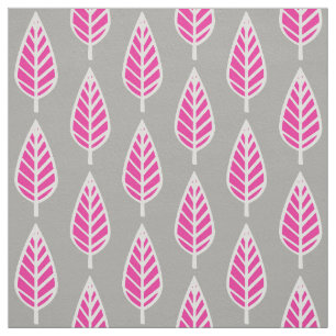 Beech leaf pattern - Fuchsia pink and silver Fabric
