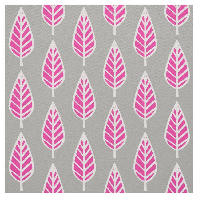 Beech leaf pattern - Fuchsia pink and silver Fabric (Swatch)