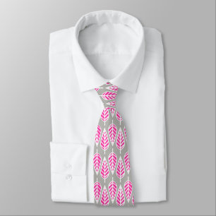 Beech leaf pattern - Fuchsia pink and silver Tie