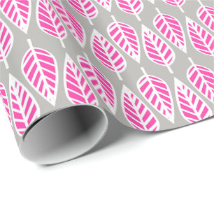 Beech leaf pattern - Fuchsia pink and silver Wrapping Paper
