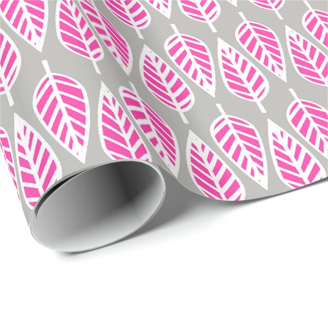 Beech leaf pattern - Fuchsia pink and silver Wrapping Paper (Roll Corner)