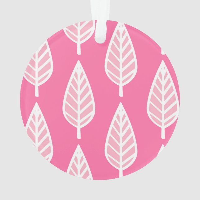 Beech leaf pattern - Hot pink and white Ornament (Back)