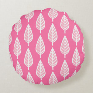 Beech leaf pattern - Hot pink and white Round Cushion