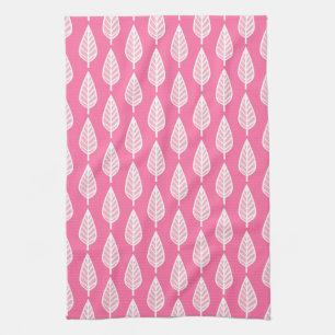 Beech leaf pattern - Hot pink and white Tea Towel
