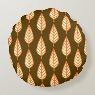 Beech leaf pattern - Orange and brown Round Cushion