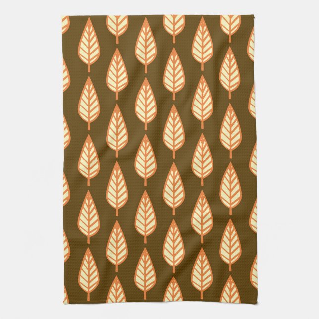 Beech leaf pattern - Orange and brown Tea Towel (Vertical)