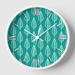 Beech leaf pattern - Peacock and aqua Wall Clock