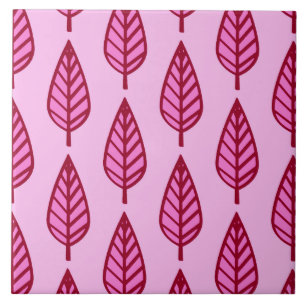 Beech Leaf Pattern, Pink and Burgundy Ceramic Til Tile