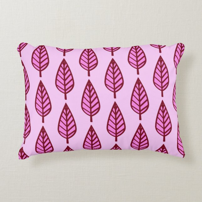 Beech leaf pattern - pink and burgundy decorative cushion (Front)