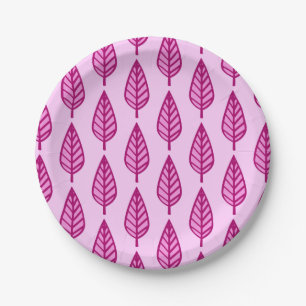 Beech leaf pattern - pink and burgundy paper plate