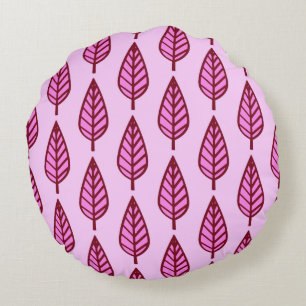 Beech leaf pattern - pink and burgundy round cushion