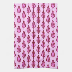 Beech leaf pattern - pink and burgundy tea towel