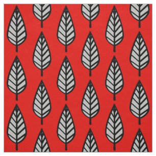 Beech leaf pattern - Red, black and grey / grey Fabric
