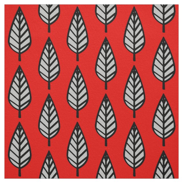 Beech leaf pattern - Red, black and grey / grey Fabric (Swatch)