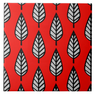 Beech leaf pattern - Red, black and grey / grey Tile