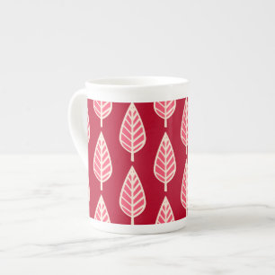 Beech leaf pattern - Ruby red and cream Bone China Mug