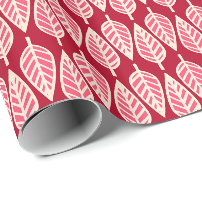 Beech leaf pattern - Ruby red and cream Wrapping Paper (Roll Corner)