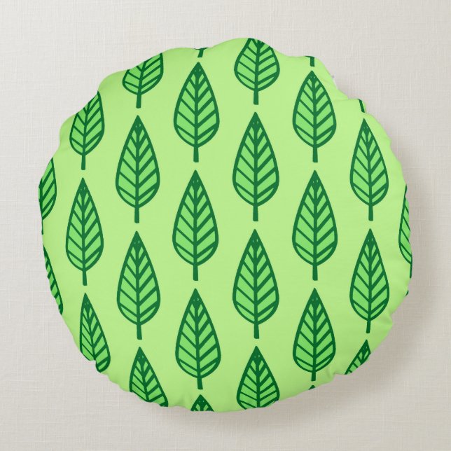 Beech leaf pattern - shades of green round cushion (Back)