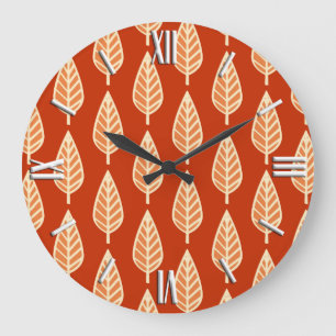 Beech leaf pattern - Shades of mandarin orange Large Clock