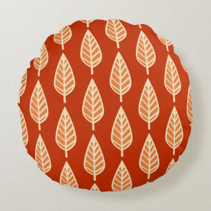 Beech leaf pattern - Shades of mandarin orange Round Cushion