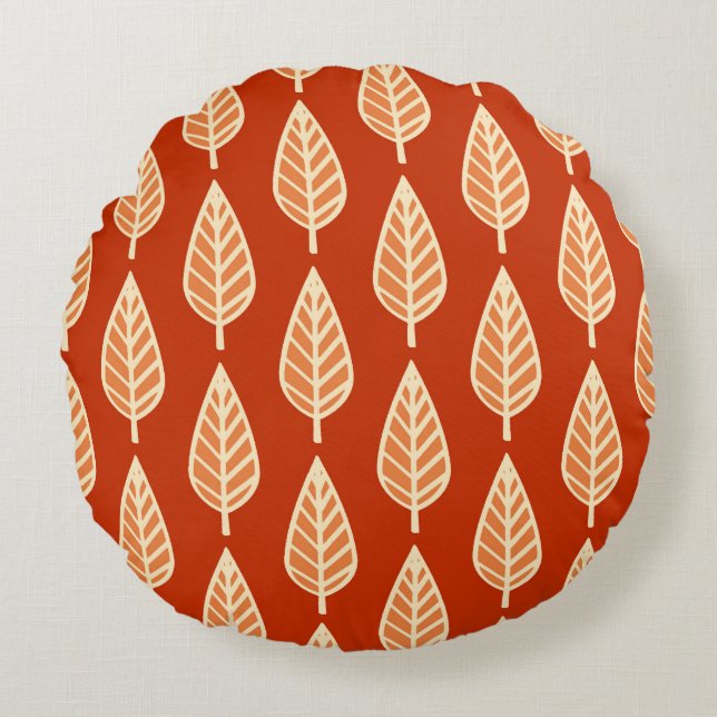 Beech leaf pattern - Shades of mandarin orange Round Cushion (Front)