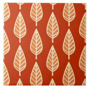 Beech leaf pattern - Shades of mandarin orange Tile