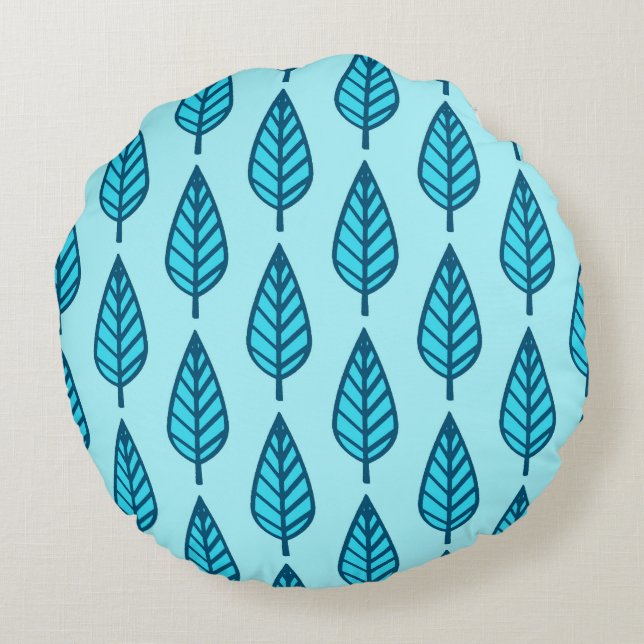 Beech leaf pattern - Shades of sky blue Round Cushion (Back)