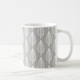 Beech leaf pattern - silver grey / grey and white coffee mug
