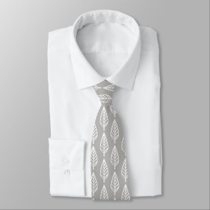 Beech leaf pattern - silver grey / grey and white tie