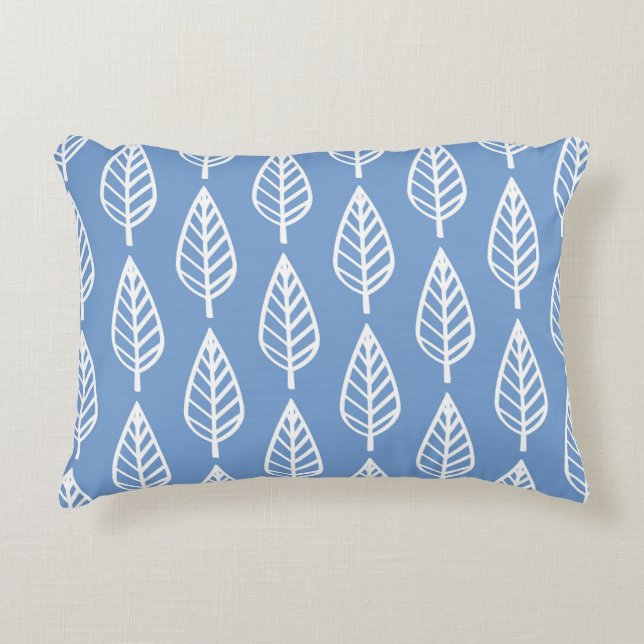 Beech leaf pattern - Sky blue and white Decorative Cushion (Front)