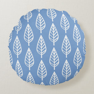 Beech leaf pattern - Sky blue and white Round Cushion