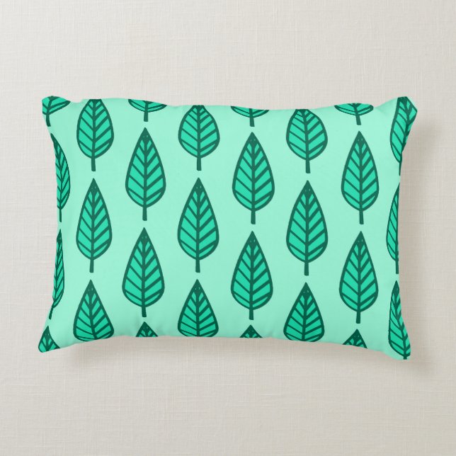 Beech leaf pattern - Turquoise and aqua Decorative Cushion (Back)