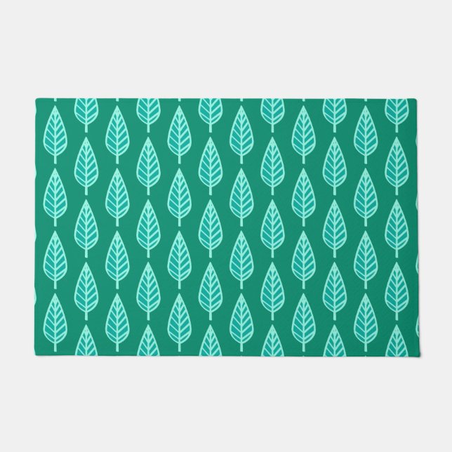 Beech Leaf Pattern, Turquoise and Aqua Doormat (Front)