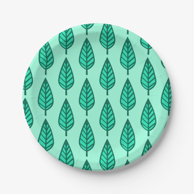 Beech leaf pattern - Turquoise and aqua Paper Plate (Front)