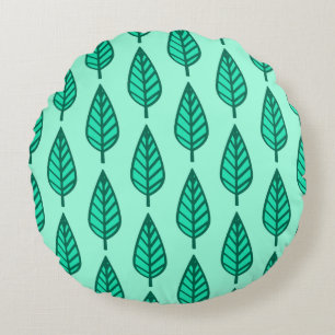 Beech leaf pattern - Turquoise and aqua Round Cushion