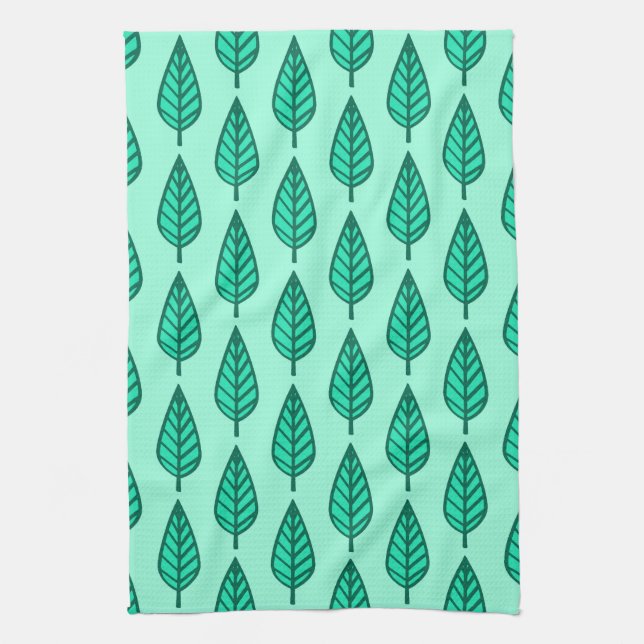 Beech leaf pattern - Turquoise and aqua Tea Towel (Vertical)