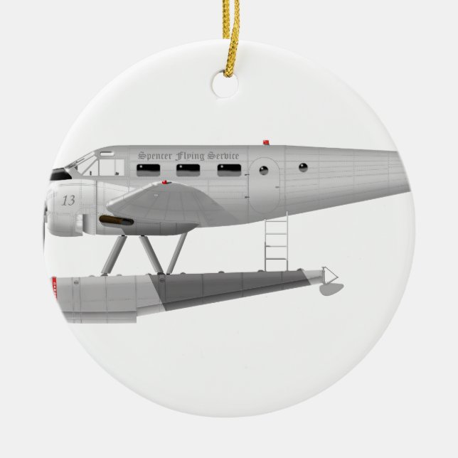 Beech Model 18 on Floats Ceramic Tree Decoration (Front)