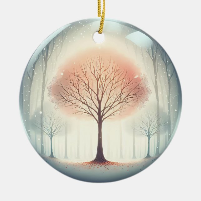 Beech tree Serene Winter Sanctuary Ceramic Tree Decoration (Front)