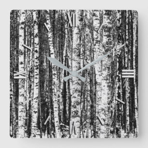 Beech Trees, White and Charcoal Gray / Grey Square Wall Clock