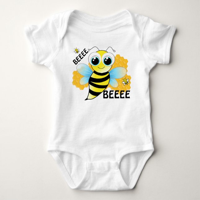 BEEEES & Beehive Blue and Yellow Baby Bodysuit (Front)