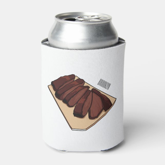 Beef brisket cartoon illustration can cooler (Can Front)