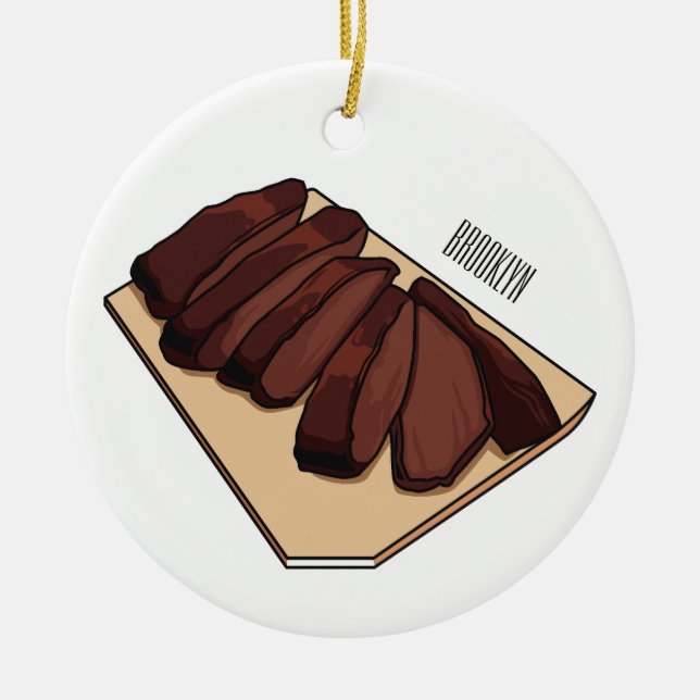 Beef brisket cartoon illustration  ceramic tree decoration (Front)